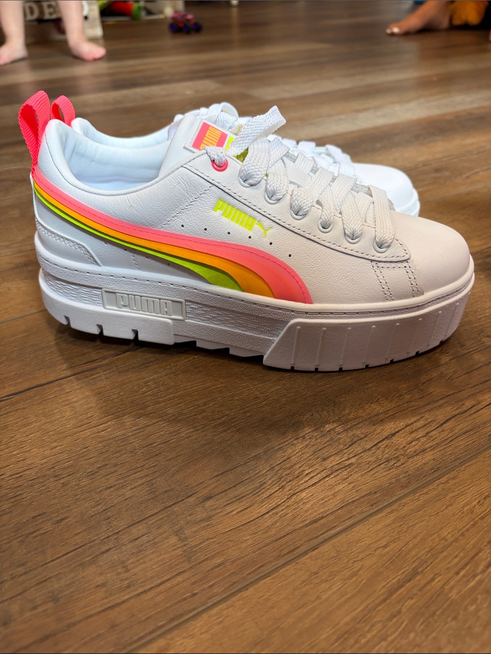 Puma White Sneakers with Neon Pink & Lime Green Accents